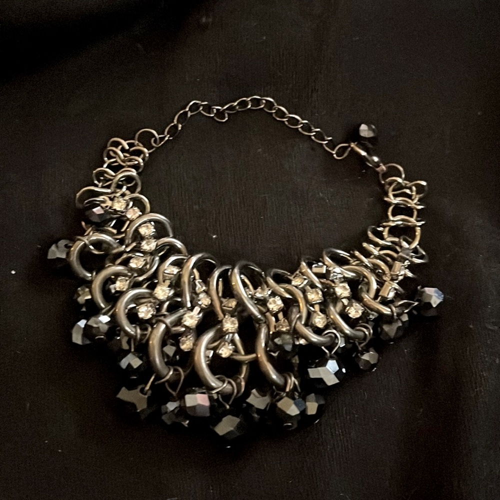 Black chunky gun metal and sapphire crystal dropped chain bracelet